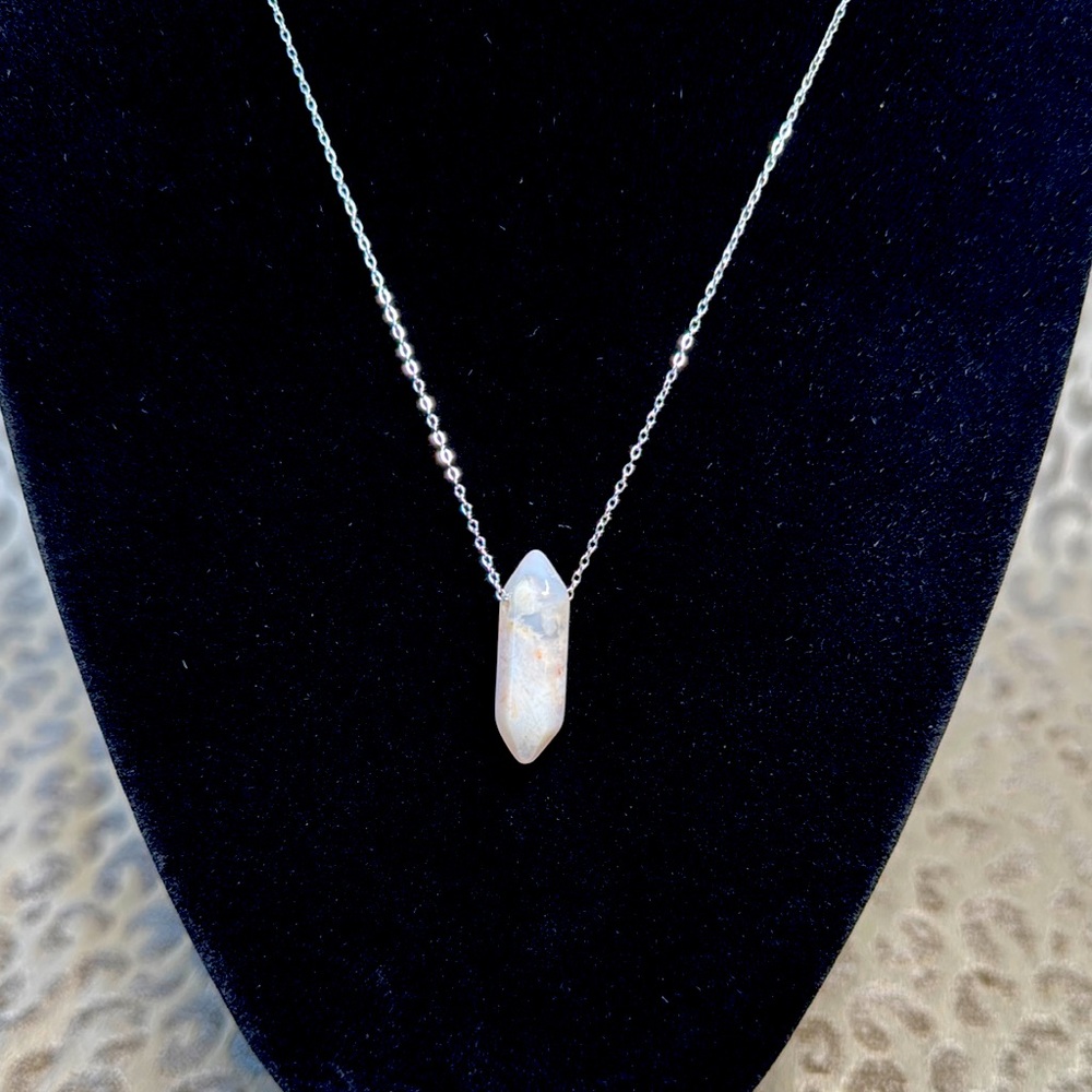 Pink Agate Double Pointed Crystal Necklace Natural Healing